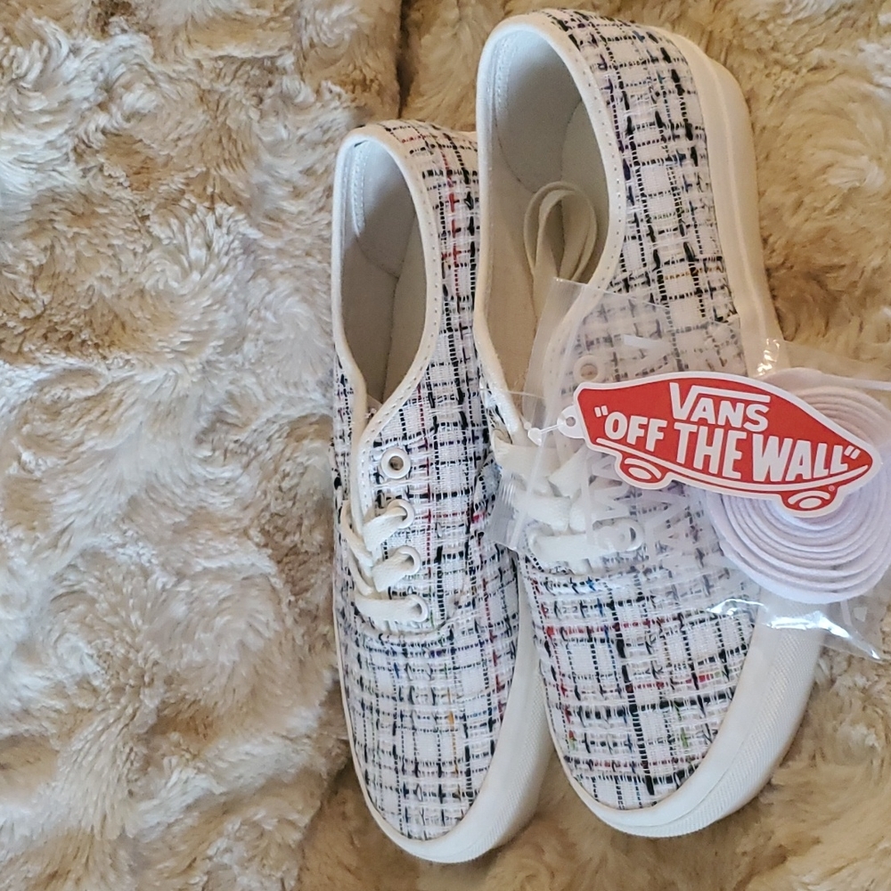 Vans Vault Og Authentic Lx Barneys Tweed beige canvas skater shoes sz 5.5